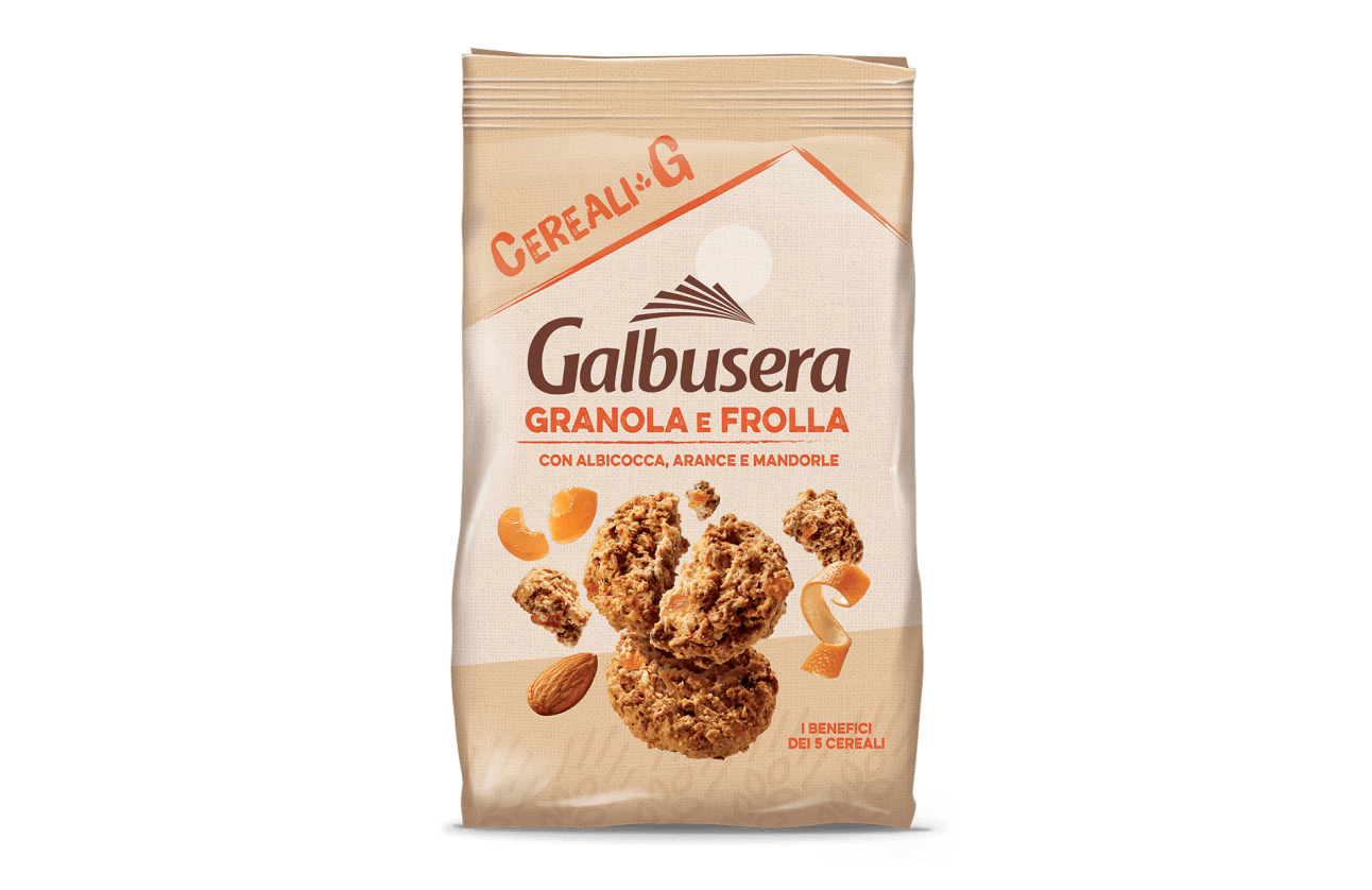 Granola e frolla con albicocca, arancia e mandorle